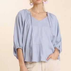 Umgee linen blend boho loose top blue M